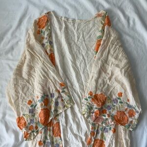 cream orange floral kimono